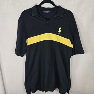 Polo Golf Ralph Lauren Men Medium Black Yellow Pro Fit 1/4 Zip Pima Cotton Shirt